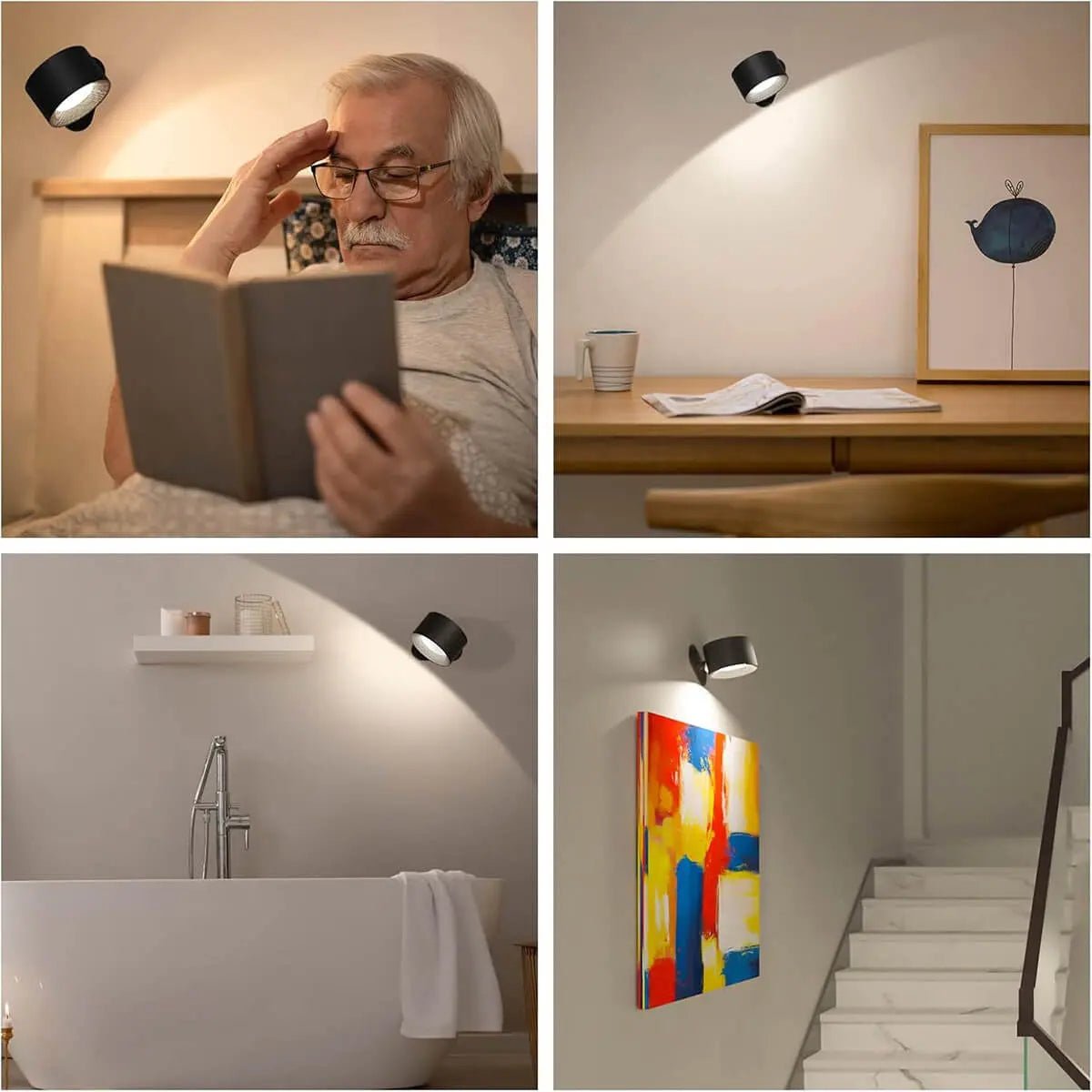 Kabellose LED-Wandleuchte mit drehbarem Kopf und USB-C Akku