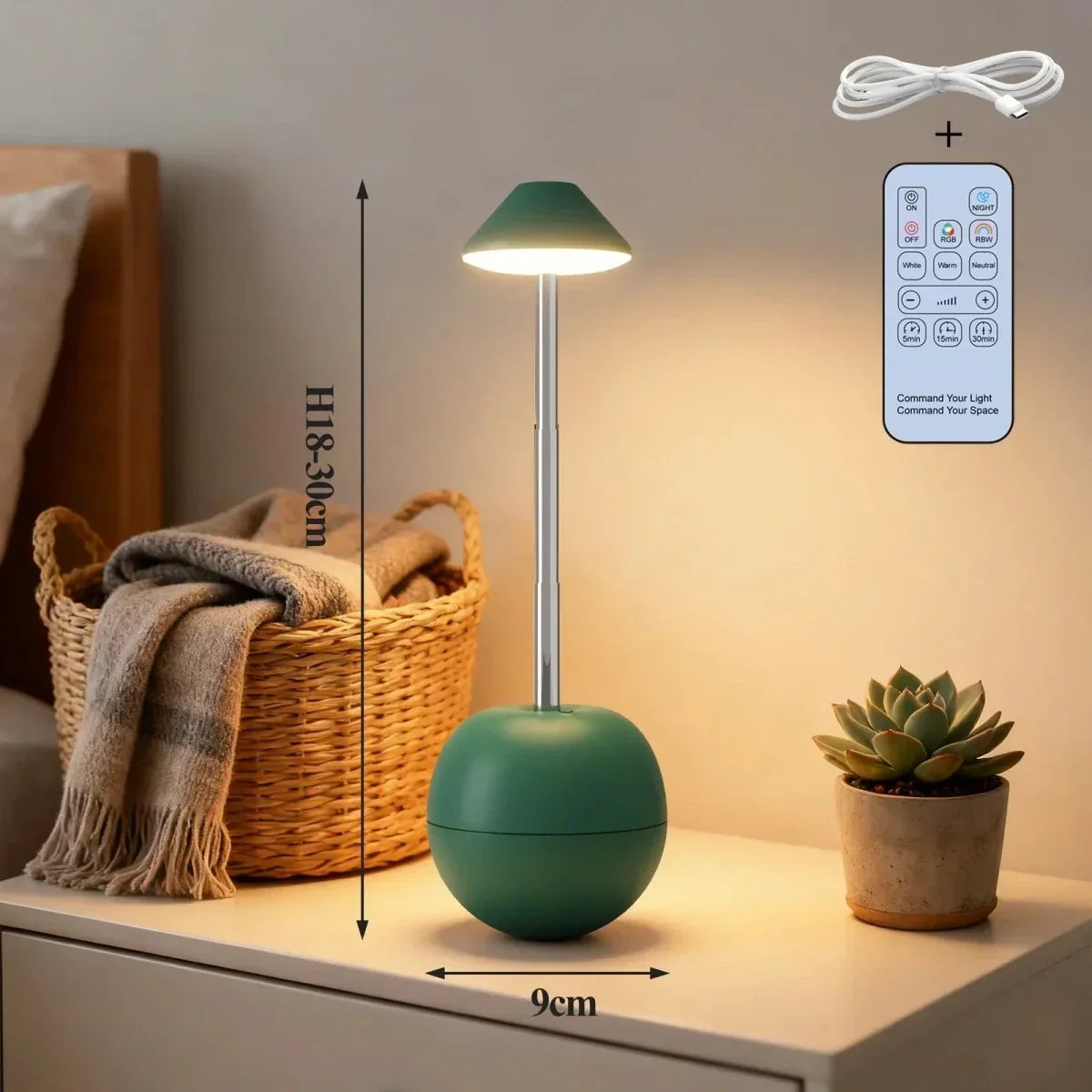 LED Nachttischlampe mit Fernbedienung und USB-Ladefunktion