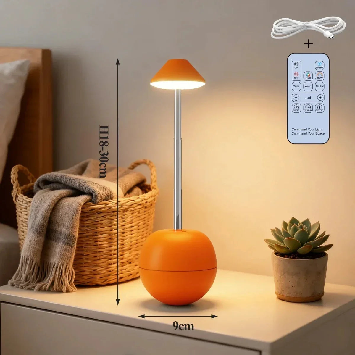 LED Nachttischlampe mit Fernbedienung und USB-Ladefunktion