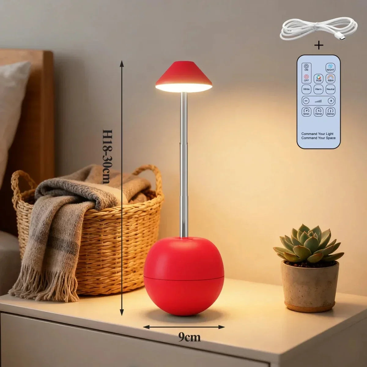 LED Nachttischlampe mit Fernbedienung und USB-Ladefunktion