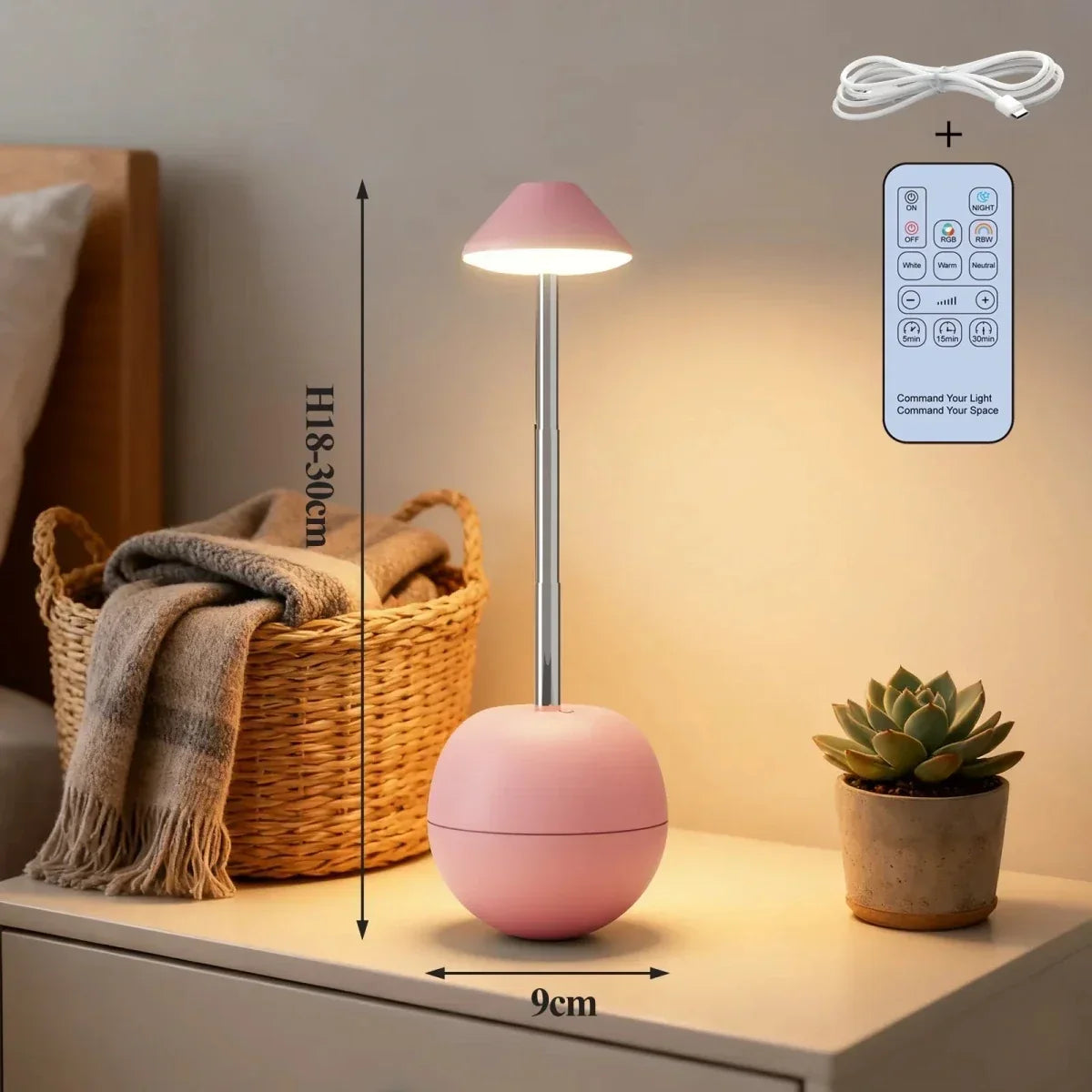 LED Nachttischlampe mit Fernbedienung und USB-Ladefunktion