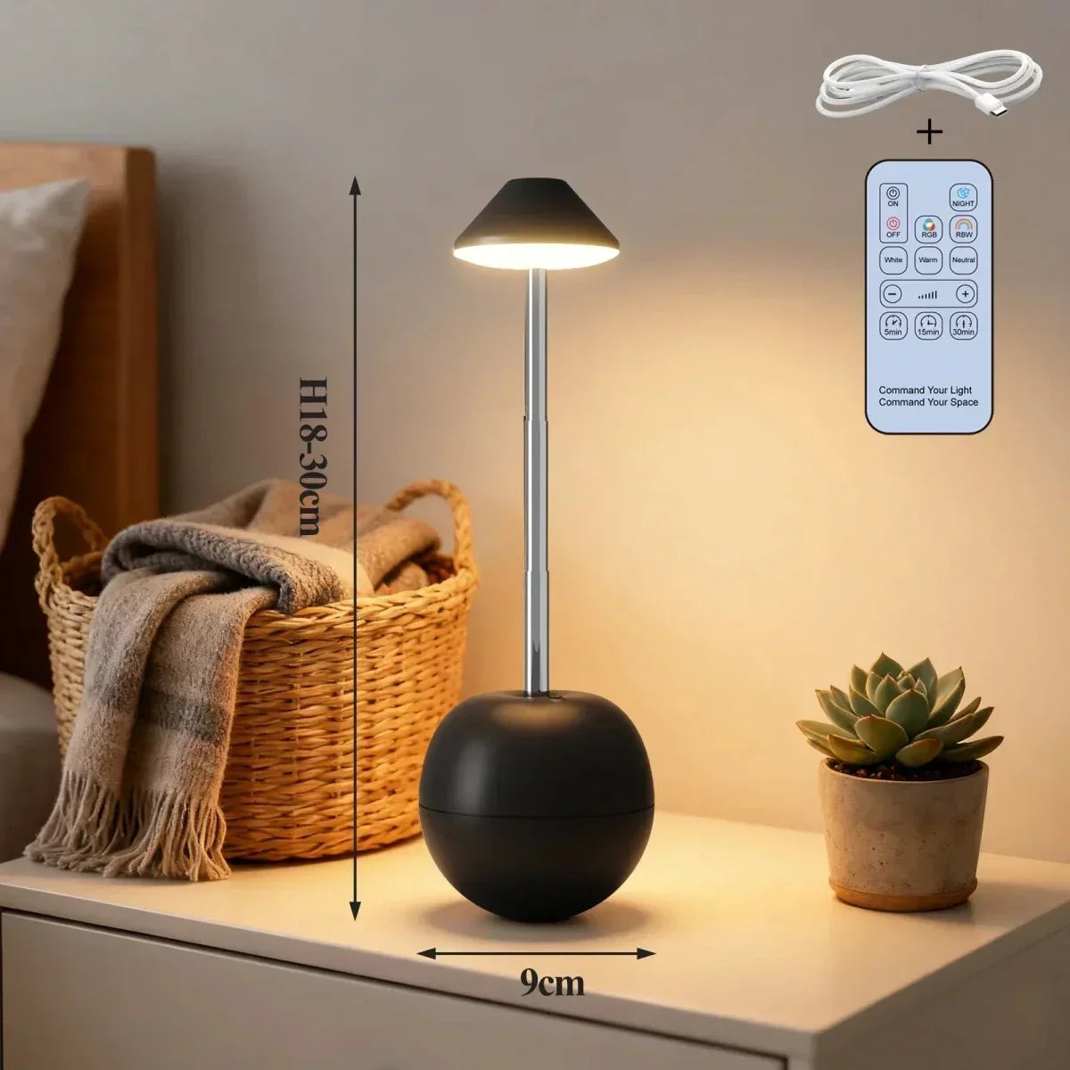LED Nachttischlampe mit Fernbedienung und USB-Ladefunktion