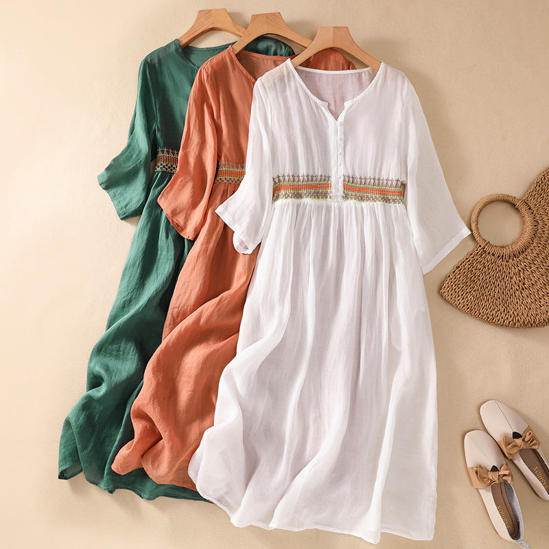 Niesha – Baumwolle und Leinen Besticktes Kleid