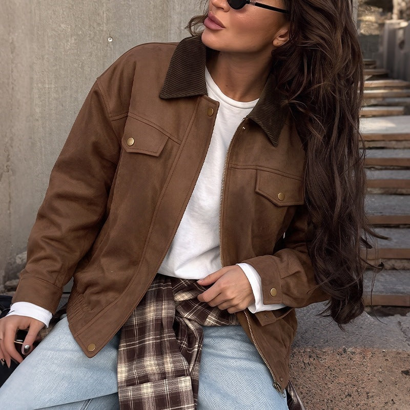 Damen Kurzjacke mit Klappentaschen und Reißverschluss