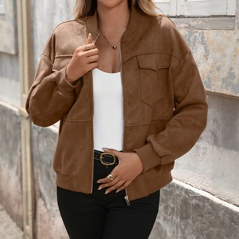 Damen Oversized Bomberjacke mit langen Ärmeln und Brusttaschen