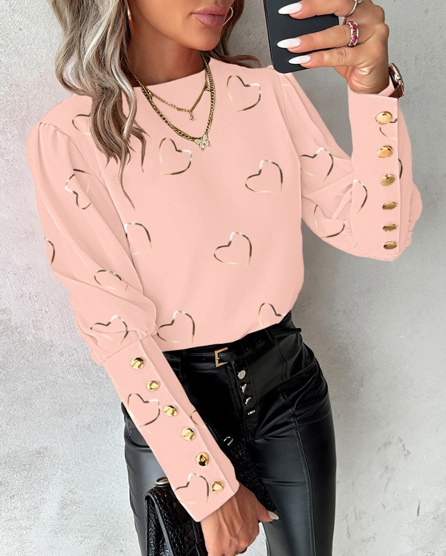 Damen Bluse mit Rundhalsausschnitt und langen Ärmeln