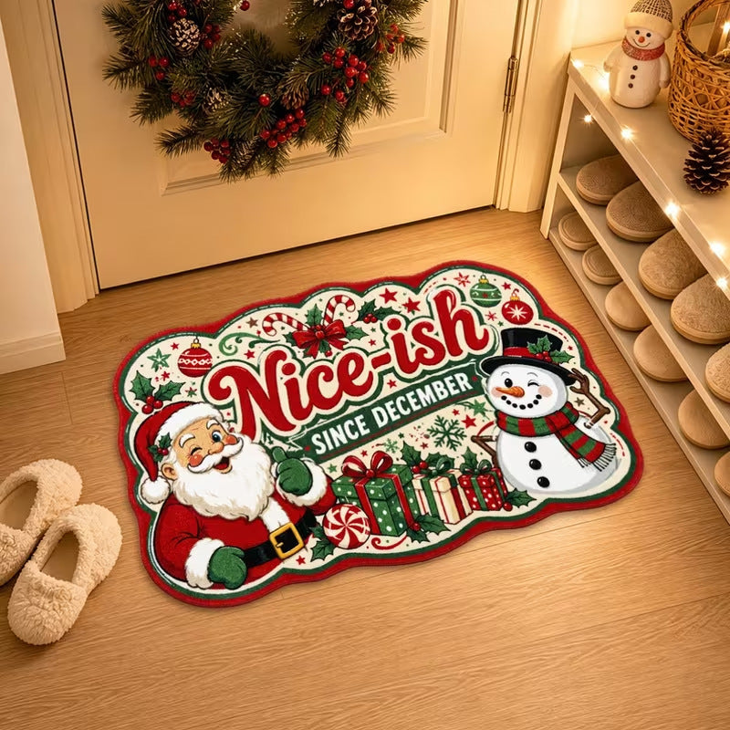 Dekorative Weihnachts-Fußmatte | Weihnachtsmann- & Schneemann-Motiv | Leicht zu reinigen