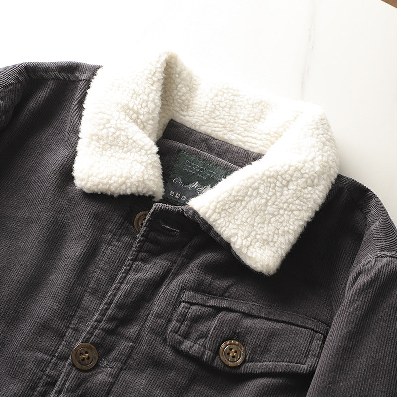 Herren gefütterte Cordjacke mit Teddykragen und Knopfleiste