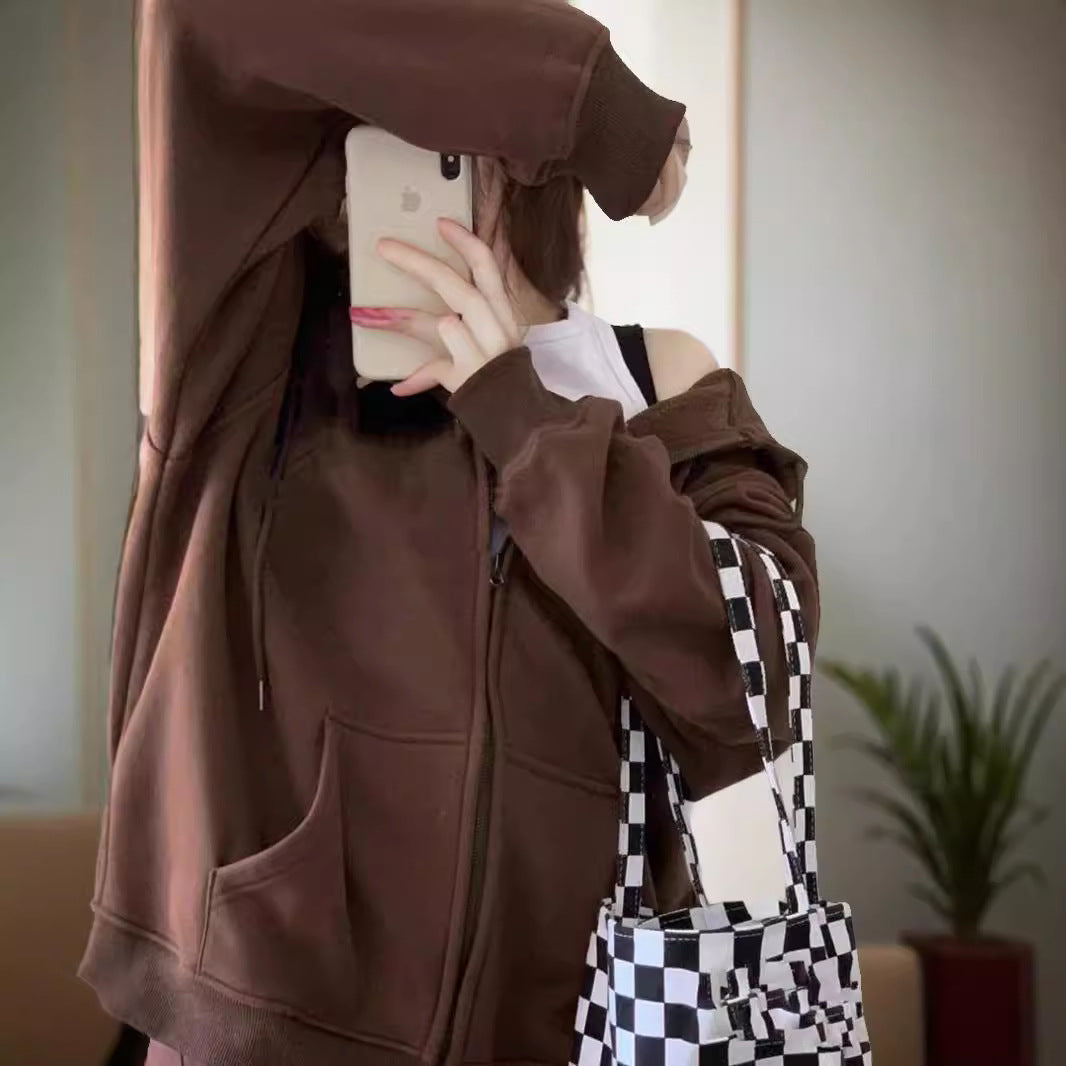 Damen extrabreite Zip-Kapuzenjacke mit Kängurutaschen und gerippten Bündchen