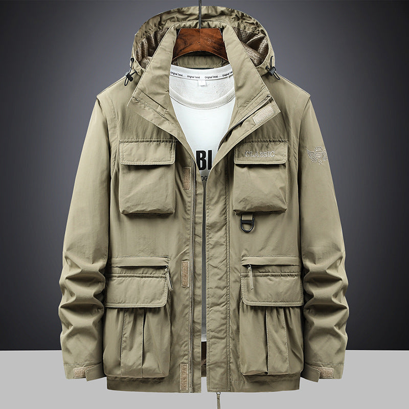 Herren multifunktionale Fieldjacke mit Kapuze und Taschen