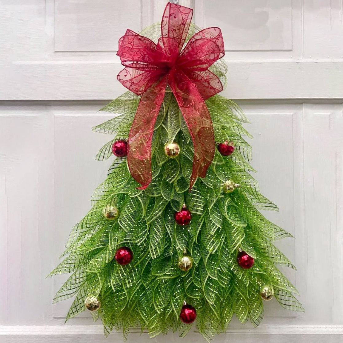 Weihnachtsbaum-Wandbehang | Geschichtete Blätter | Rote & goldene Ornamente