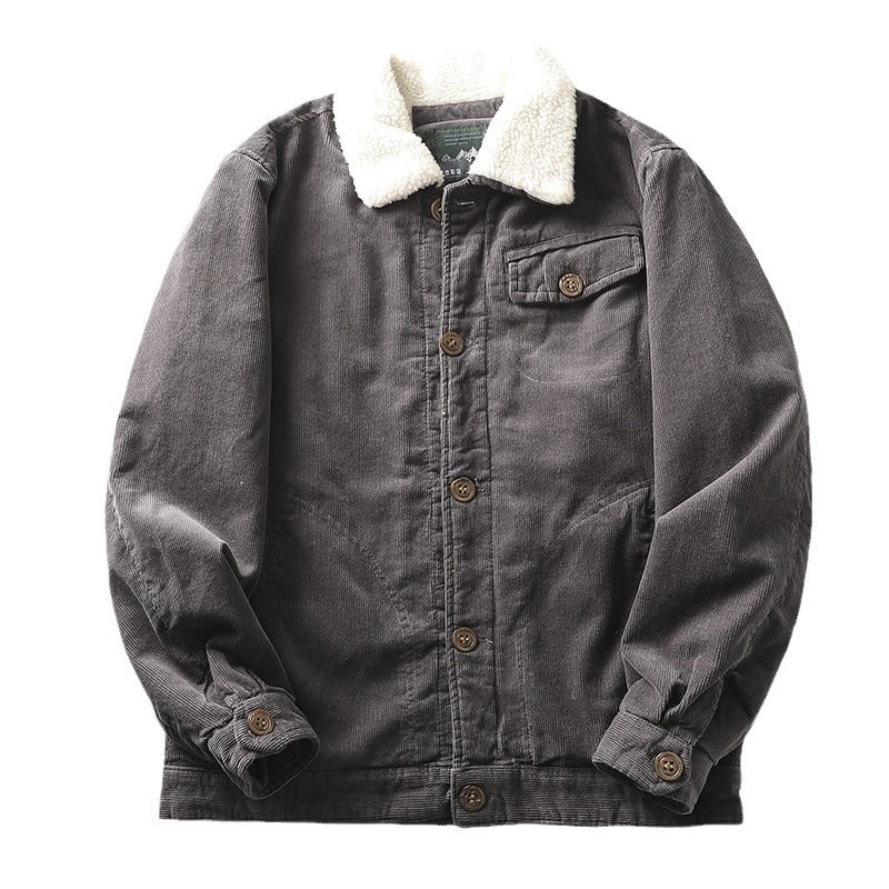 Herren gefütterte Cordjacke mit Teddykragen und Knopfleiste