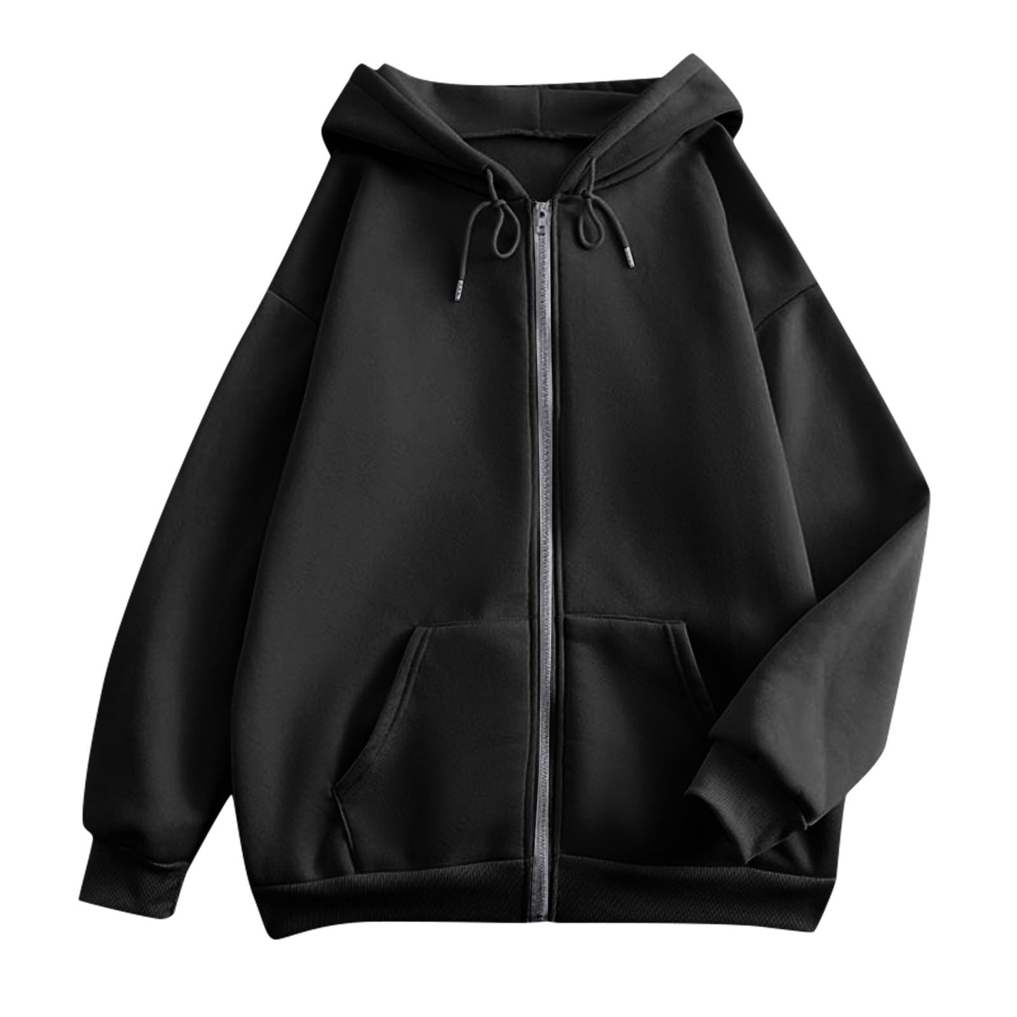 Damen extrabreite Zip-Kapuzenjacke mit Kängurutaschen und gerippten Bündchen