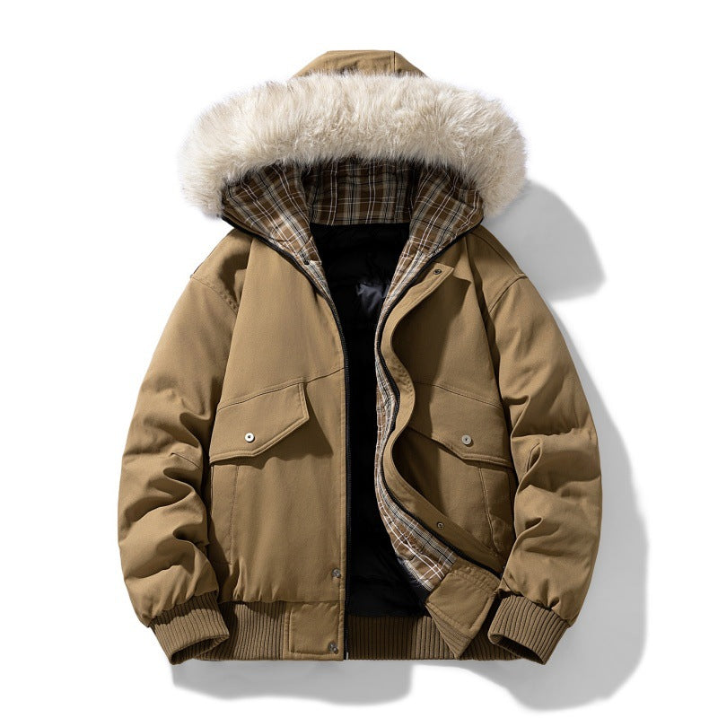 Herren wattierte Winterjacke mit Kapuze und abnehmbarem Kunstfellkragen