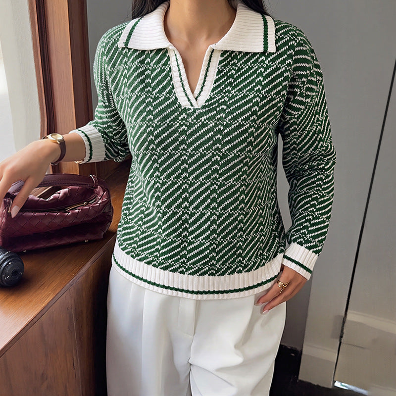 Damen V-Ausschnitt Langarmpullover