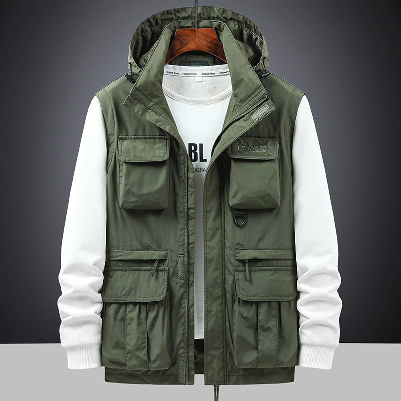 Herren multifunktionale Fieldjacke mit Kapuze und Taschen
