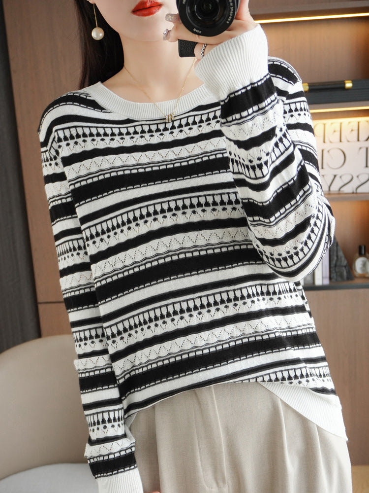 Damen Pullover mit Rundhalsausschnitt und Streifen