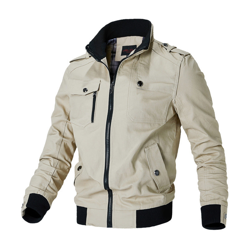 Herren robuste Canvas-Bomberjacke mit Schulterklappen und Reißverschluss-Front