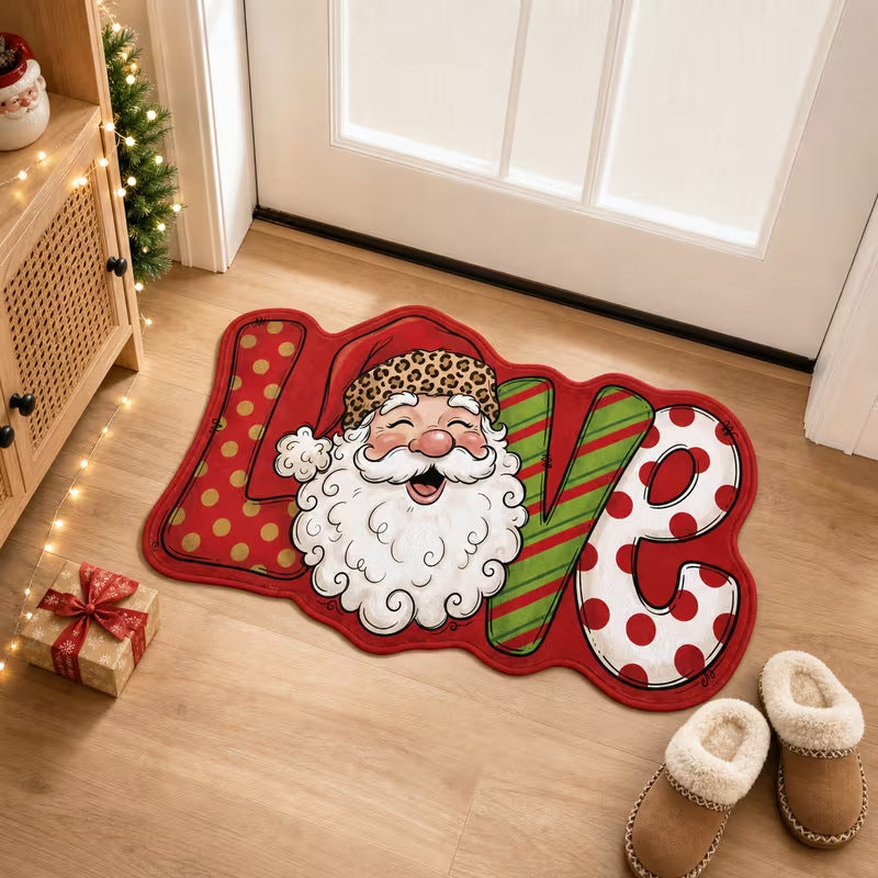 Dekorative Weihnachts-Fußmatte | Weihnachtsmann- & Schneemann-Motiv | Leicht zu reinigen