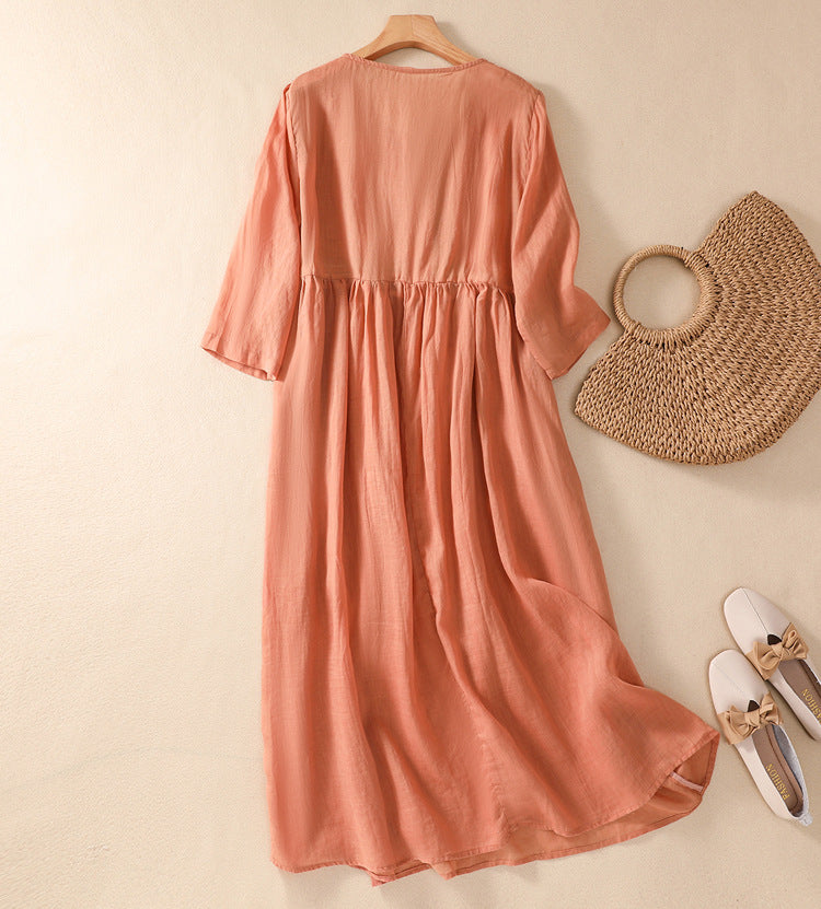 Niesha – Baumwolle und Leinen Besticktes Kleid