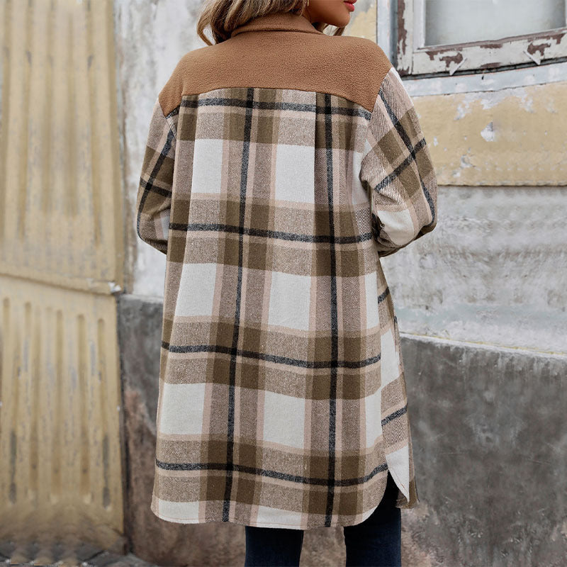 Damen Hemdjacke mit Karomuster, Taschen und Knöpfen, Langarm