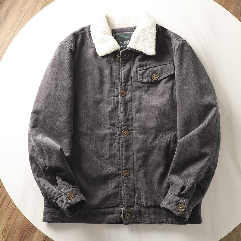 Herren gefütterte Cordjacke mit Teddykragen und Knopfleiste