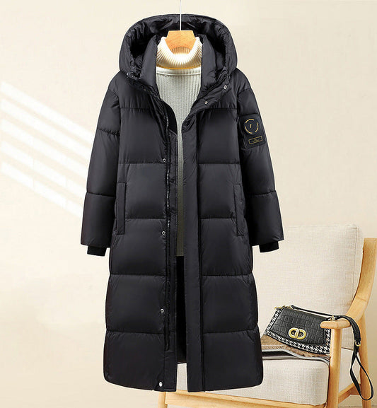 Damen extralanger gesteppter Thermoparka mit Kapuze und Rippbündchen