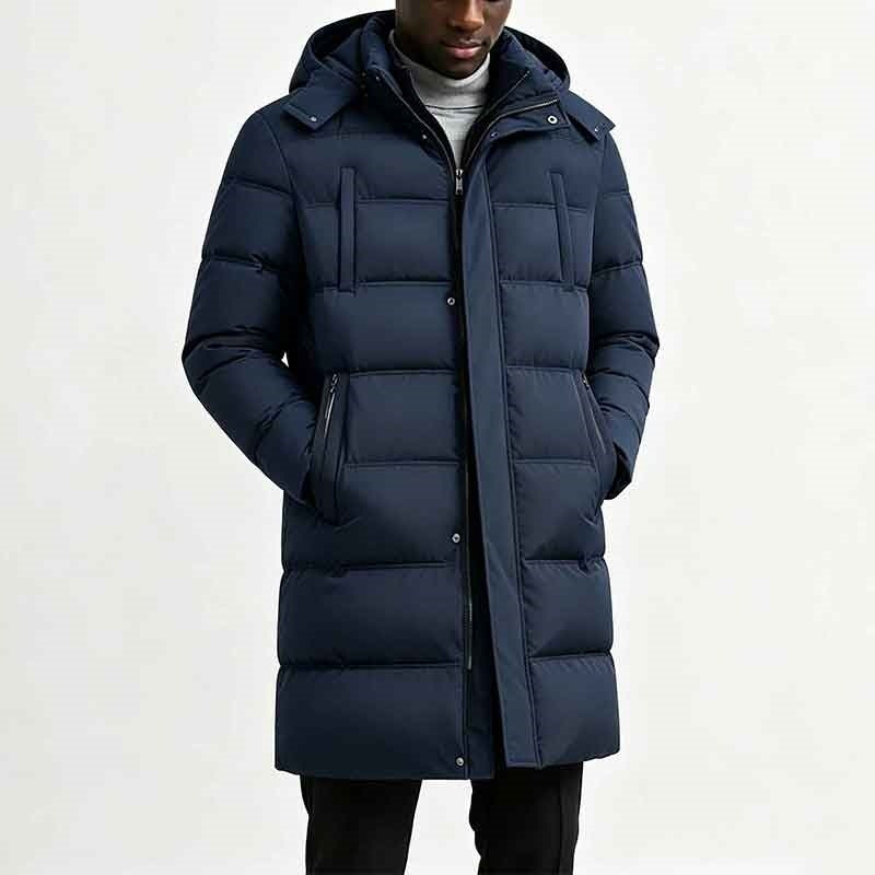 Herren Longline Pufferjacke mit Kapuze und Taschen
