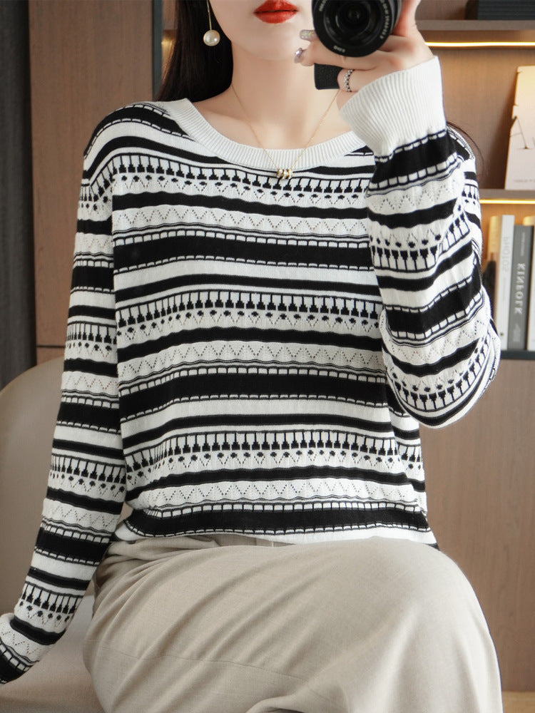 Damen Pullover mit Rundhalsausschnitt und Streifen