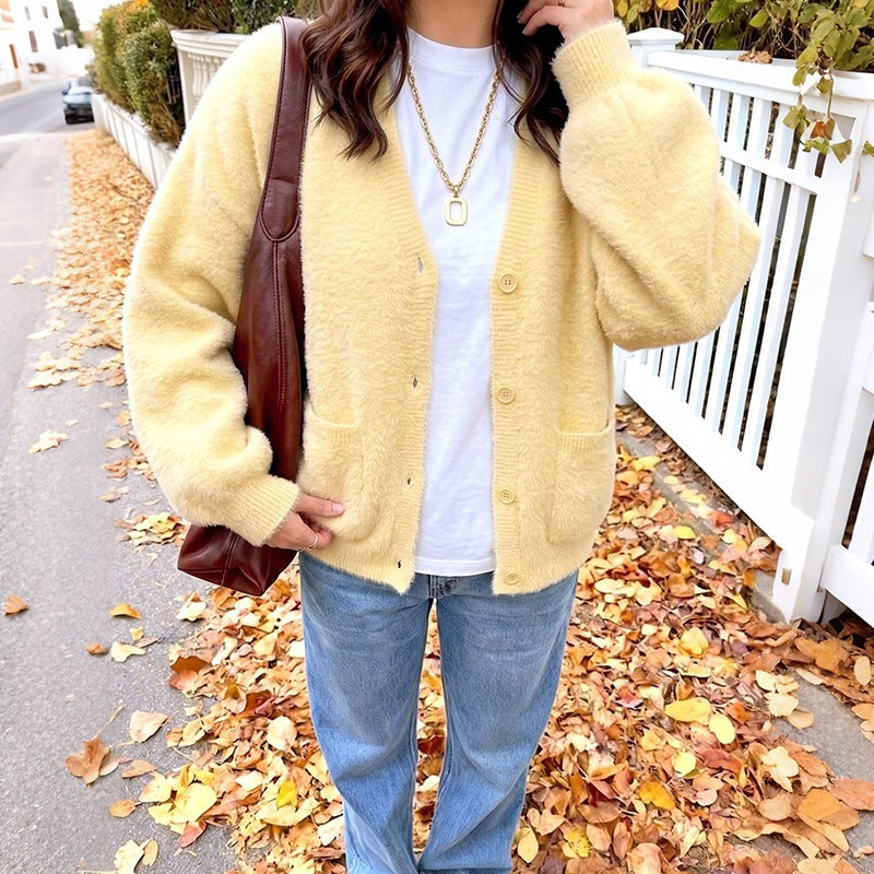 Damen Cardigan mit V-Ausschnitt, Taschen und Knöpfen