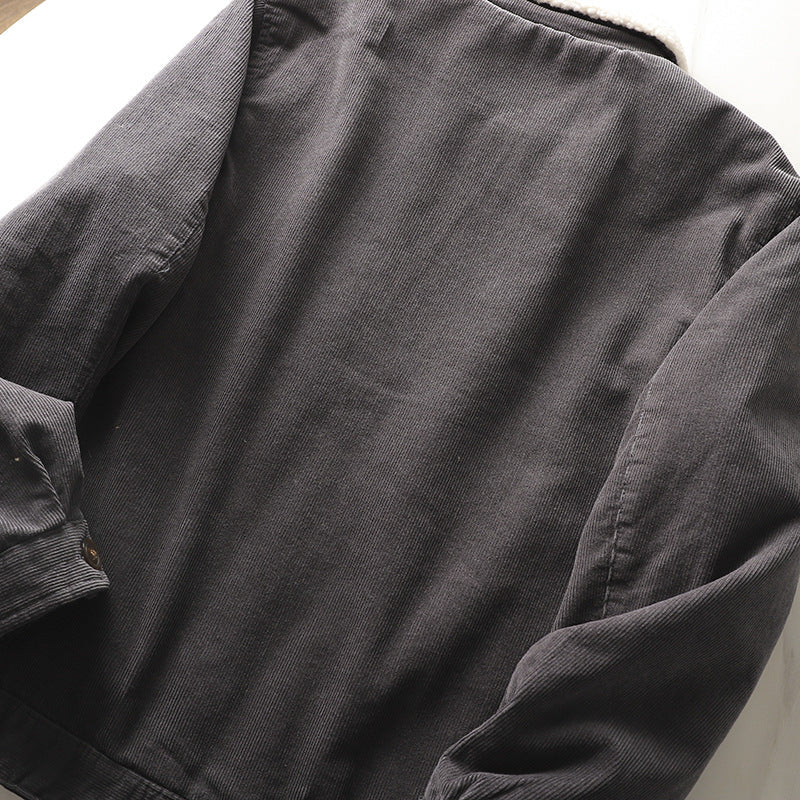Herren gefütterte Cordjacke mit Teddykragen und Knopfleiste