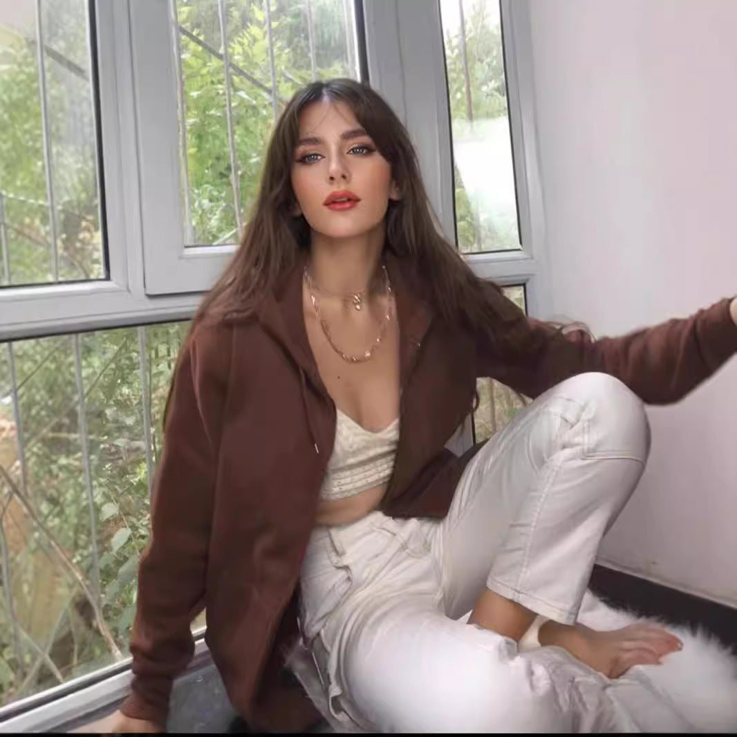 Damen extrabreite Zip-Kapuzenjacke mit Kängurutaschen und gerippten Bündchen