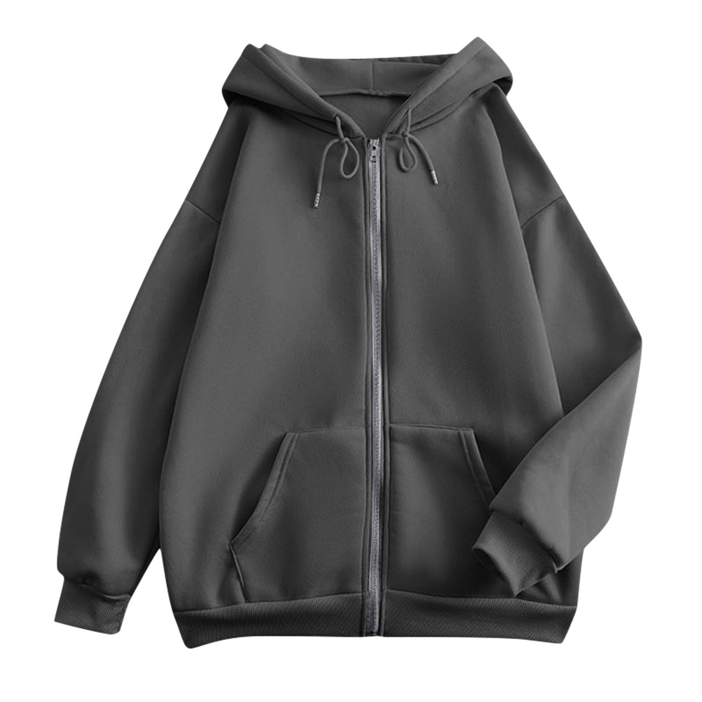 Damen extrabreite Zip-Kapuzenjacke mit Kängurutaschen und gerippten Bündchen