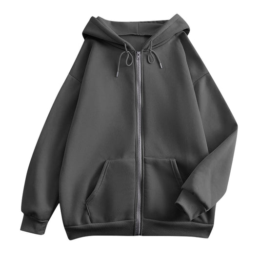 Damen extrabreite Zip-Kapuzenjacke mit Kängurutaschen und gerippten Bündchen