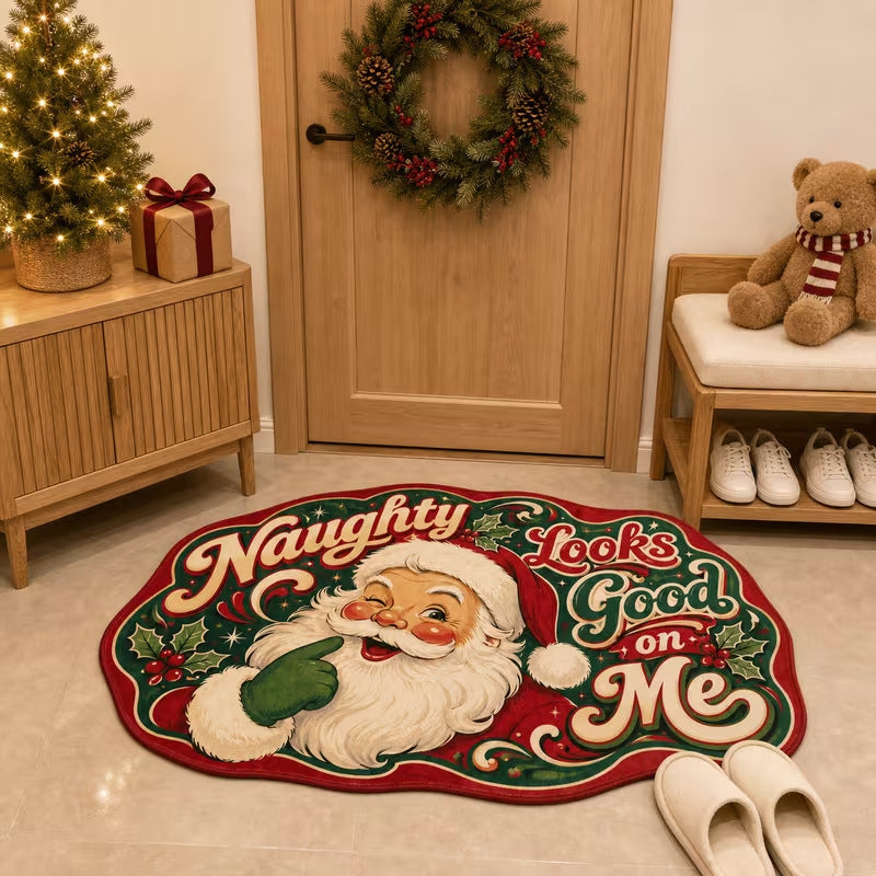 Dekorative Weihnachts-Fußmatte | Weihnachtsmann- & Schneemann-Motiv | Leicht zu reinigen