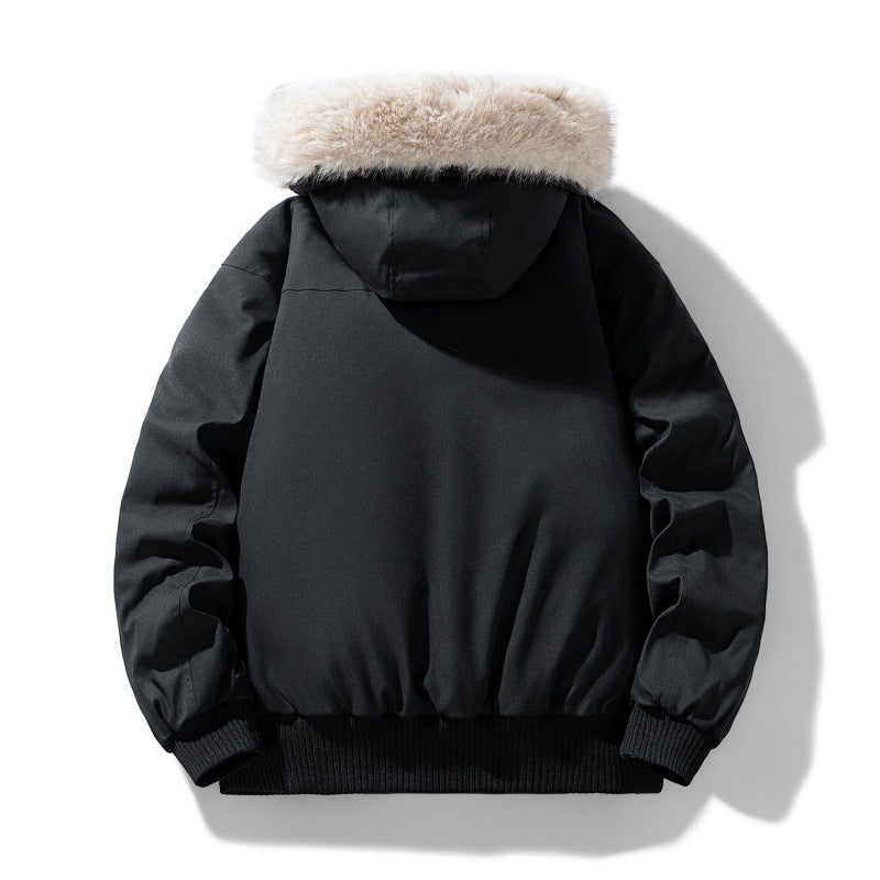 Herren wattierte Winterjacke mit Kapuze und abnehmbarem Kunstfellkragen