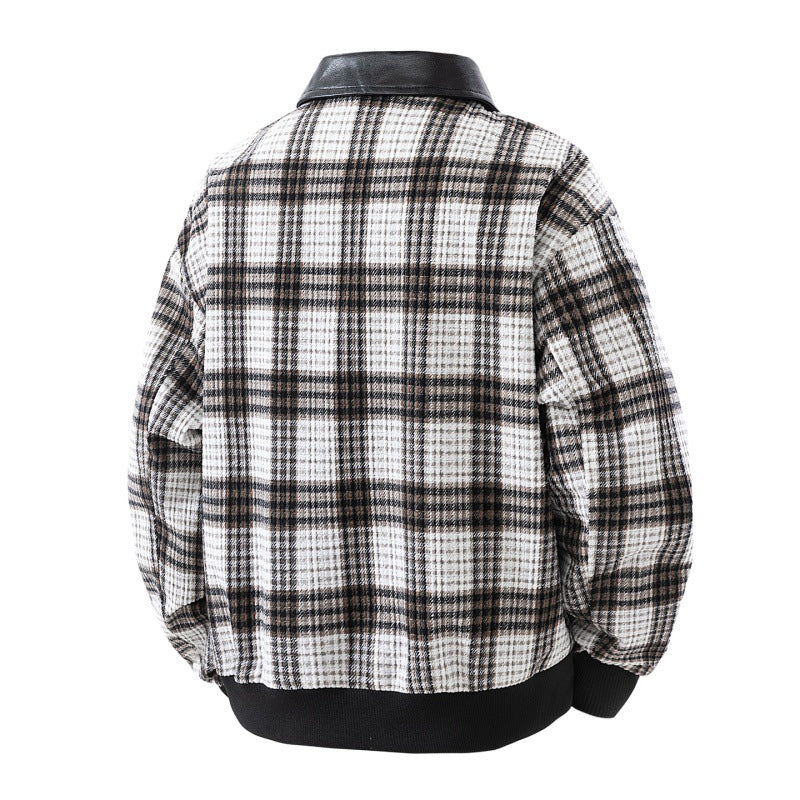 Herren karierte Overshirt-Jacke mit Kunstlederkragen und gefüttertem Innenfutter