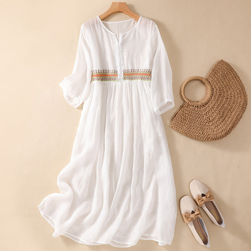 Niesha – Baumwolle und Leinen Besticktes Kleid