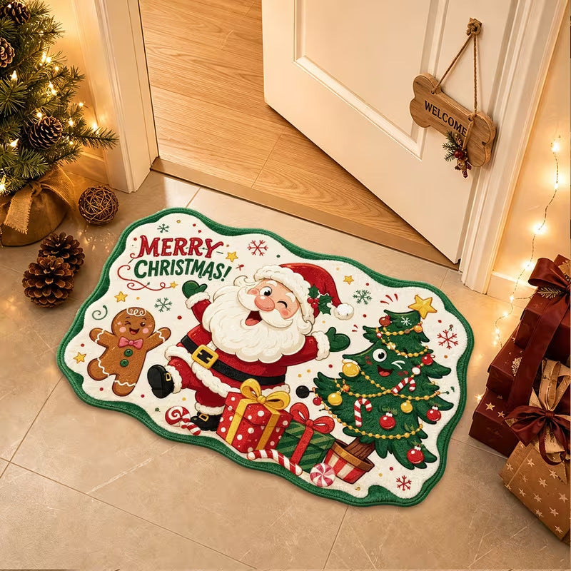 Dekorative Weihnachts-Fußmatte | Weihnachtsmann- & Schneemann-Motiv | Leicht zu reinigen