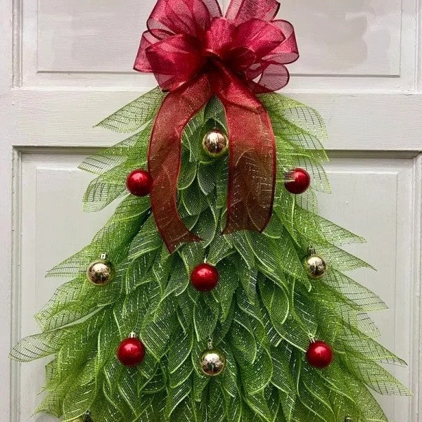 Weihnachtsbaum-Wandbehang | Geschichtete Blätter | Rote & goldene Ornamente