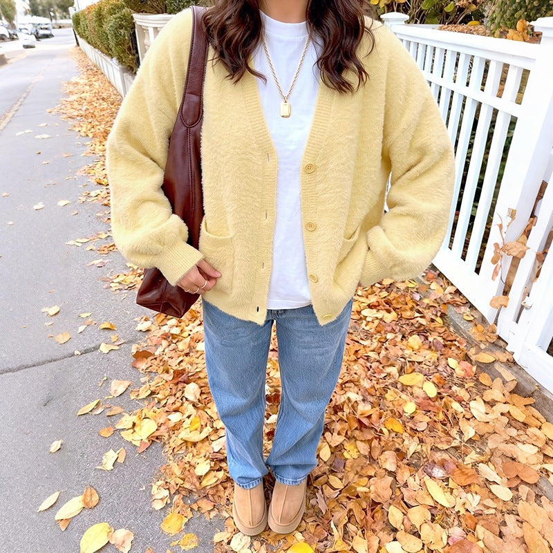 Damen Cardigan mit V-Ausschnitt, Taschen und Knöpfen