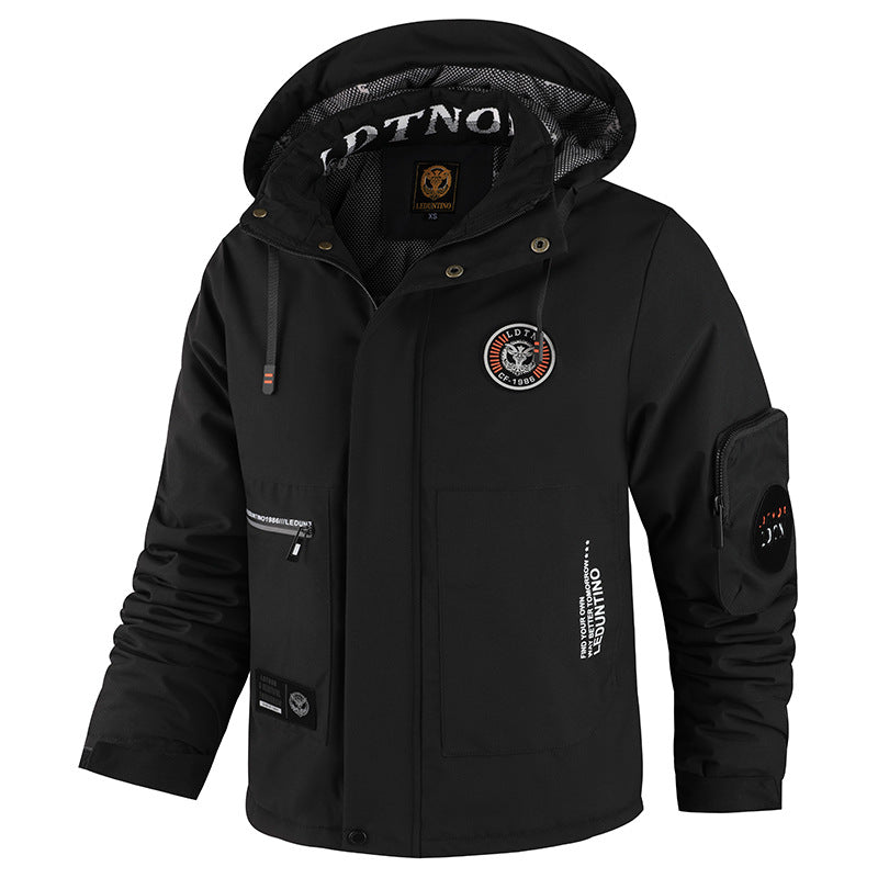 Herren wattierte Wind- und Wetterjacke mit Kapuze und Utility-Taschen