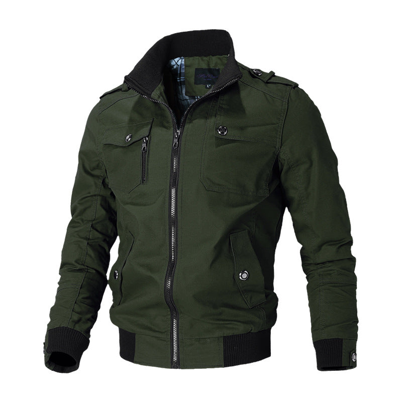 Herren robuste Canvas-Bomberjacke mit Schulterklappen und Reißverschluss-Front