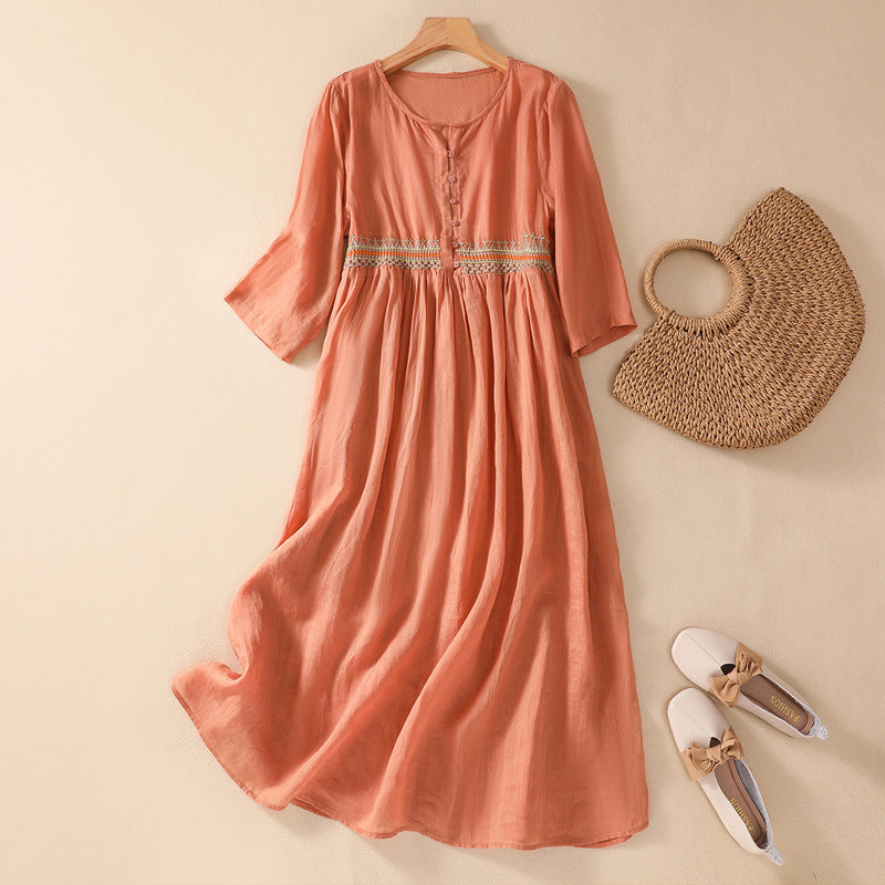 Niesha – Baumwolle und Leinen Besticktes Kleid