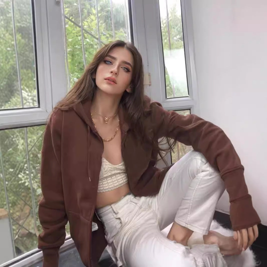 Damen extrabreite Zip-Kapuzenjacke mit Kängurutaschen und gerippten Bündchen