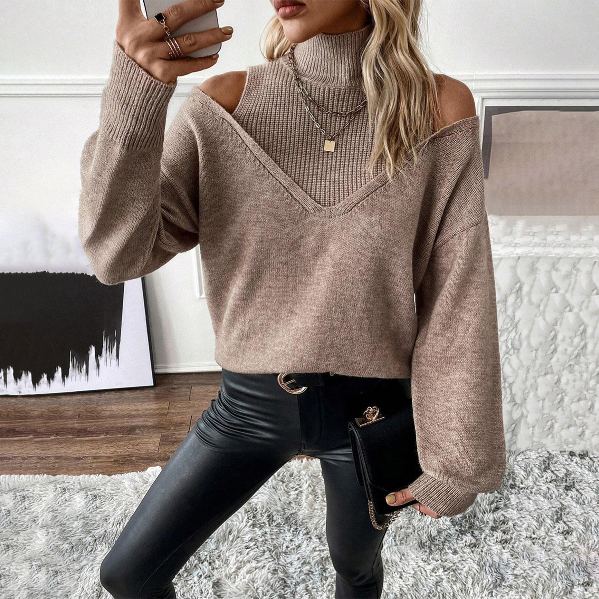 Damen Rollkragenpullover mit langen Ärmeln