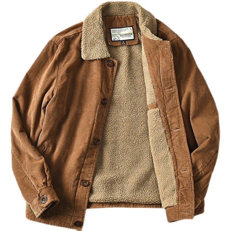Herren gefütterte Cordjacke mit Teddykragen und Knopfleiste