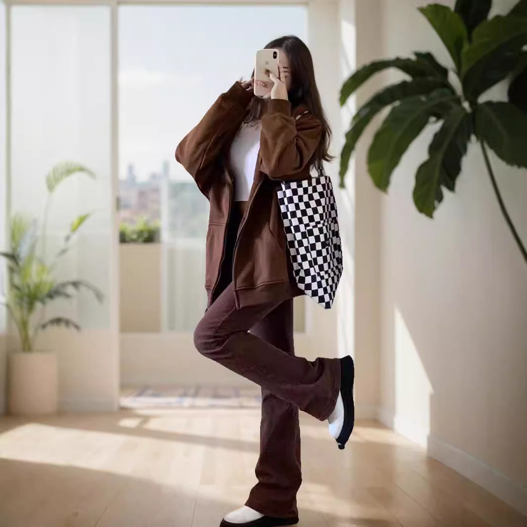 Damen extrabreite Zip-Kapuzenjacke mit Kängurutaschen und gerippten Bündchen