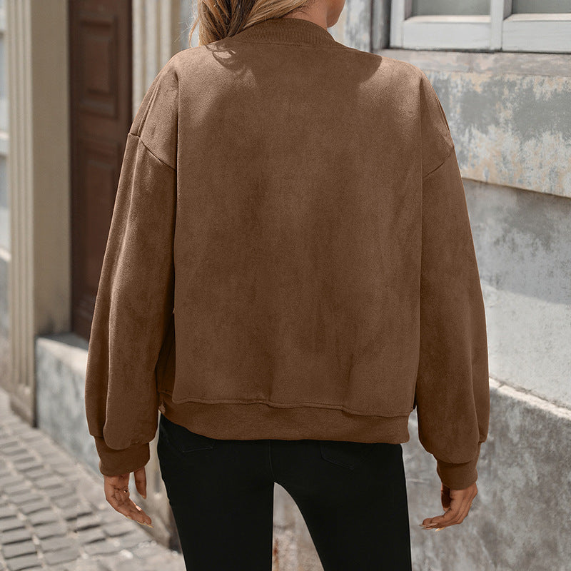 Damen Oversized Bomberjacke mit langen Ärmeln und Brusttaschen