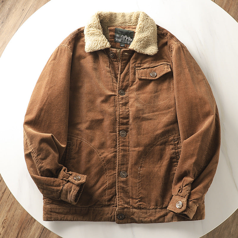 Herren gefütterte Cordjacke mit Teddykragen und Knopfleiste